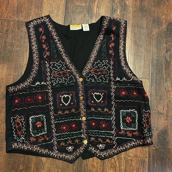 Embroidered Vintage 90s Weekend Provisions Womens XL Button Front Classic Vest - Picture 1 of 8